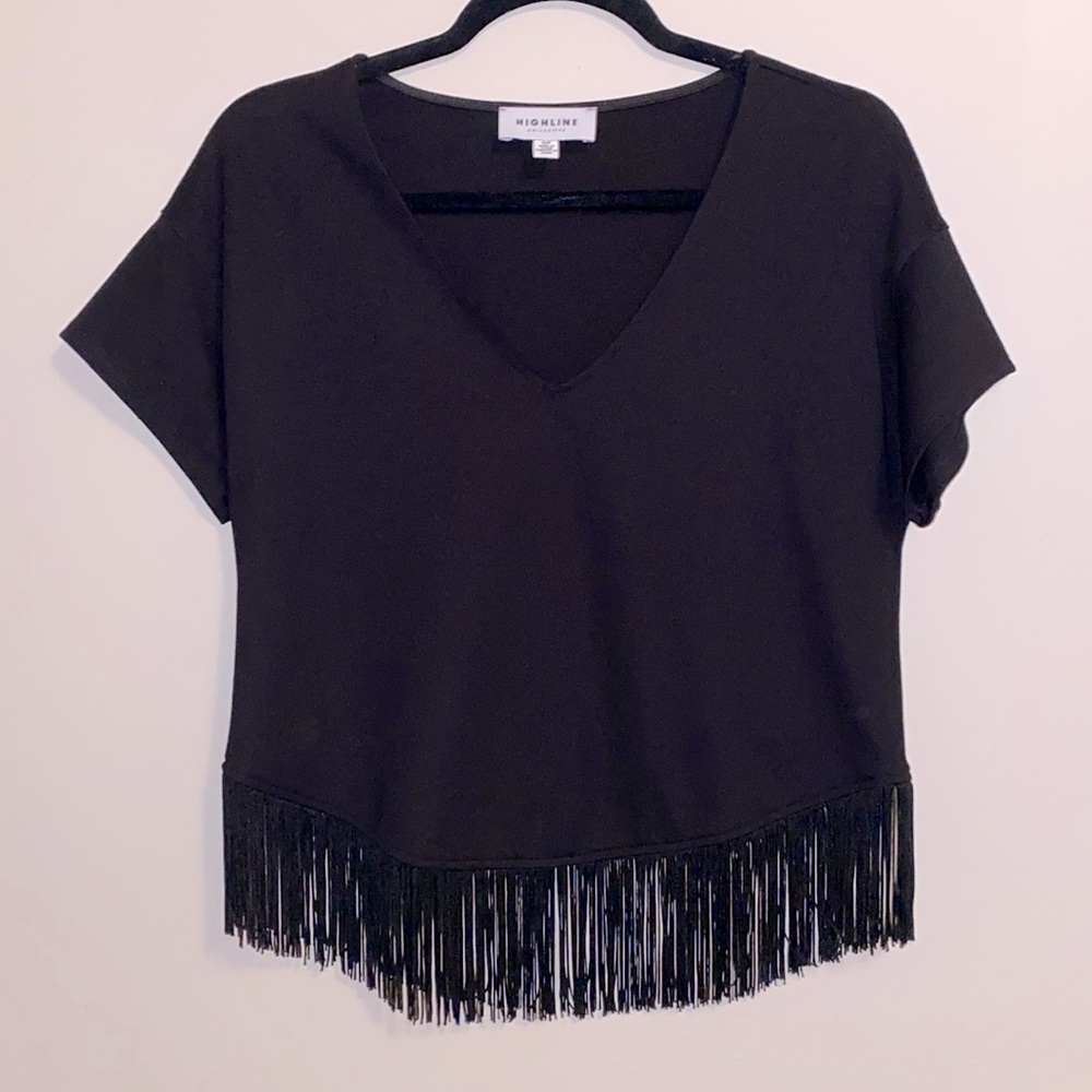 Highline black fringed top
